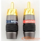 美国原装进口全新怪兽 MONSTER CABLE 24K镀金涡轮式斜八口/8瓣口RCA莲花插头/公头 红蓝两只对